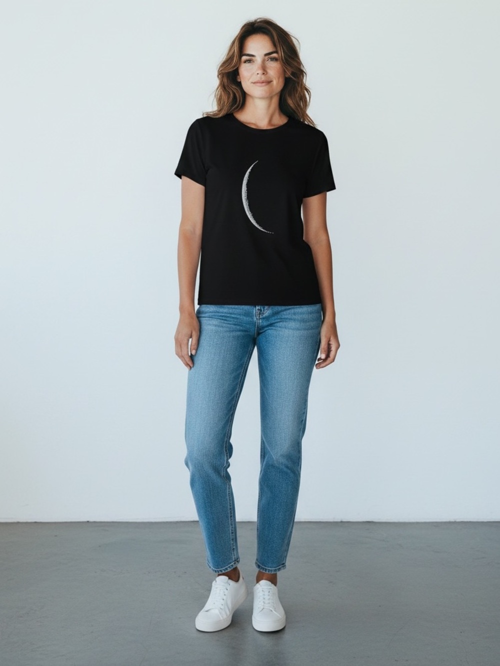 🌘 SHEIN Black T-shirt w/ White Crescent Moon Graphic | Women’s Sz Sm - Picture 6 of 6